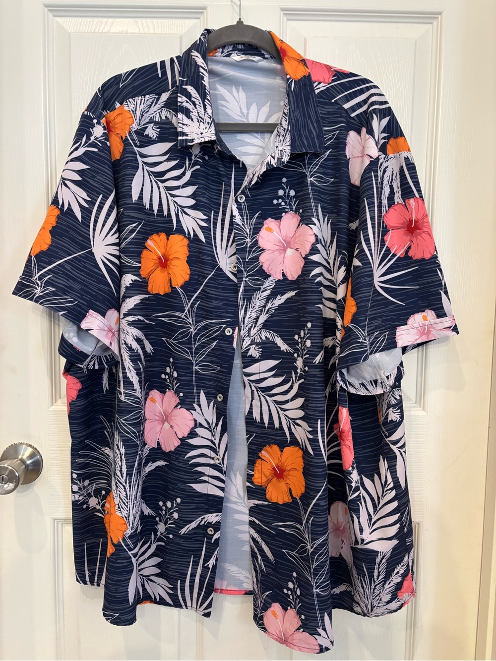 Men's Navy Floral Hawaiian Shirt with Pink & Orange Blooms